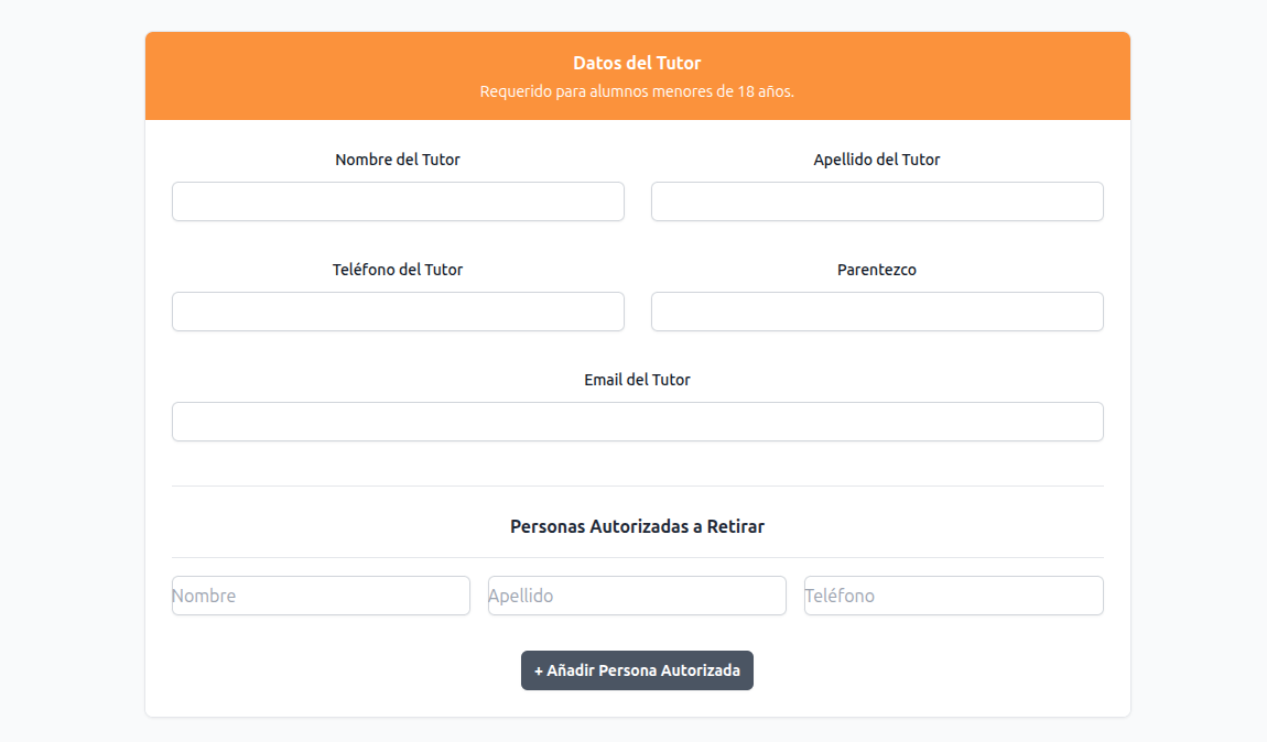 Datos del tutor, solo si es menor